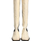 White Black Leather Knee High Boots Shoes