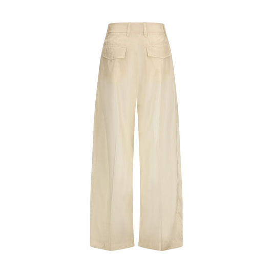 Beige Cotton Casual Pants