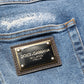 Blue Cotton Distressed Denim Bermuda Shorts