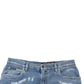 Blue Cotton Distressed Denim Bermuda Shorts