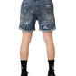 Blue Cotton Distressed Denim Bermuda Shorts