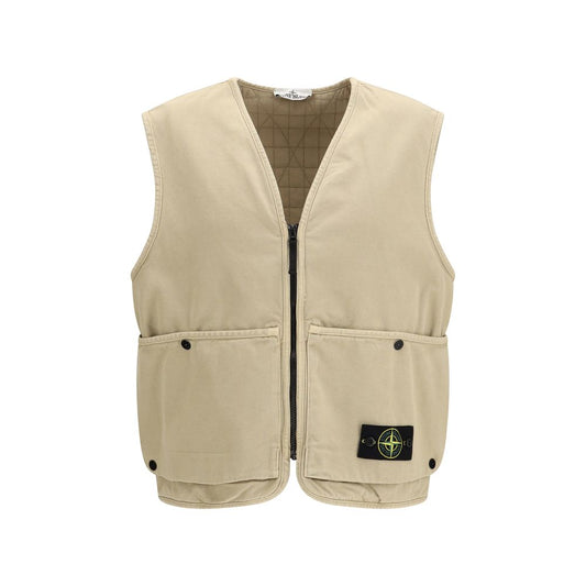 Beige Cotton Sleveless Jacket