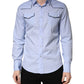 Light Blue Slim Fit Collared Long Sleeve Casual Shirt