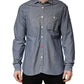 Dark Blue Slim Fit Collared Long Sleeve Denim Shirt