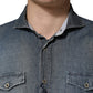 DarkBlue Long Sleeve Collared Denim Shirt