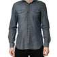 DarkBlue Long Sleeve Collared Denim Shirt