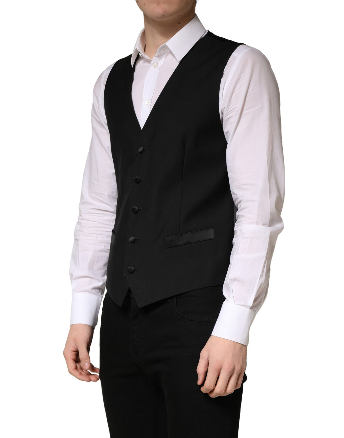 Black Wool Single Breasted Men Waistcoat Vest