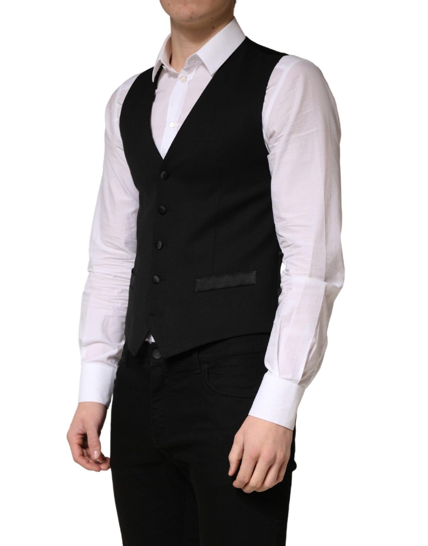 Black Wool Single Breasted Men Waistcoat Vest