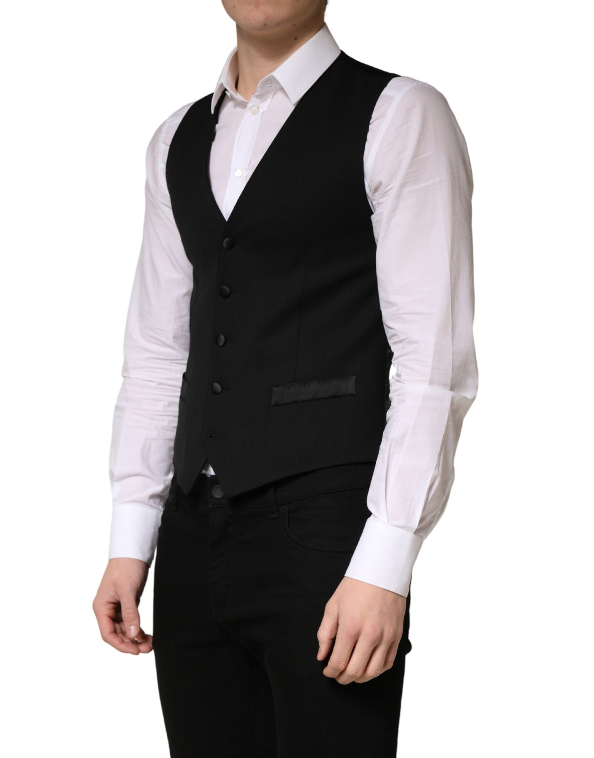 Black Wool Single Breasted Men Waistcoat Vest