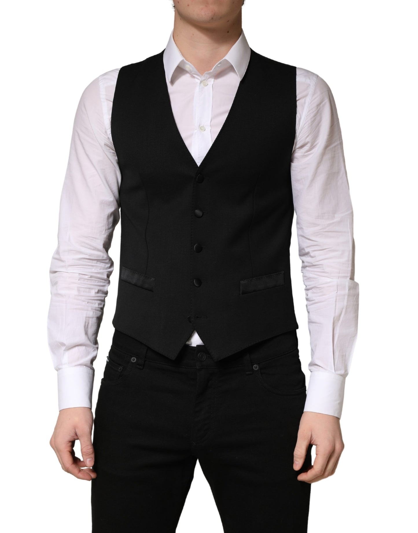 Black Wool Single Breasted Men Waistcoat Vest