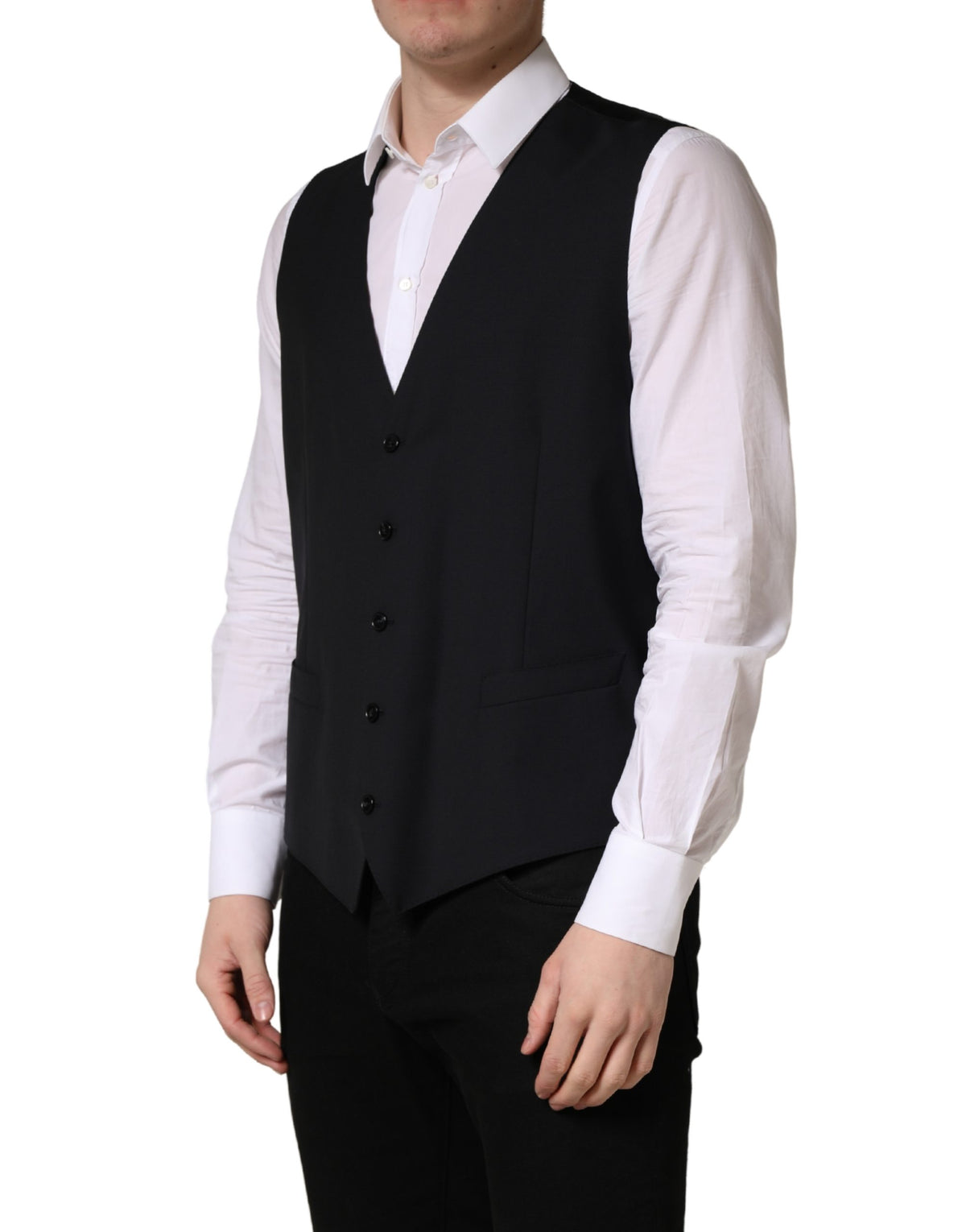 Black Wool Single Breasted Waistcoat Vest
