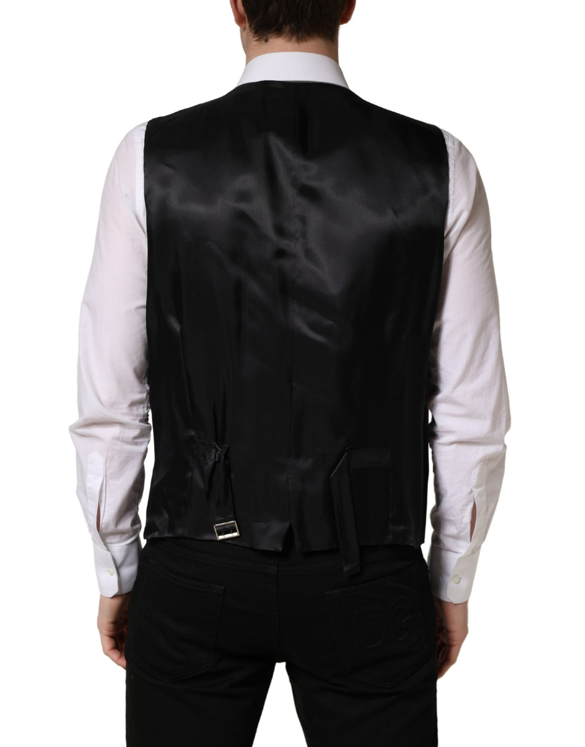 Black Wool Single Breasted Waistcoat Vest
