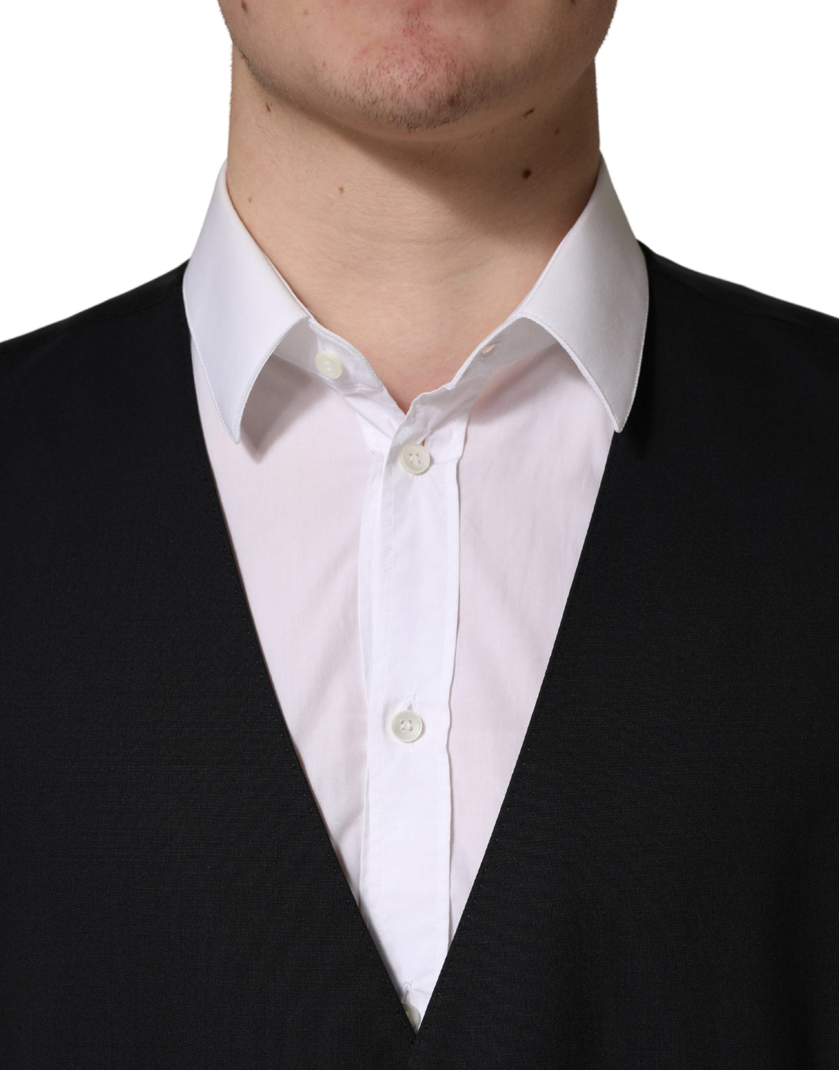 Black Wool Single Breasted Waistcoat Vest