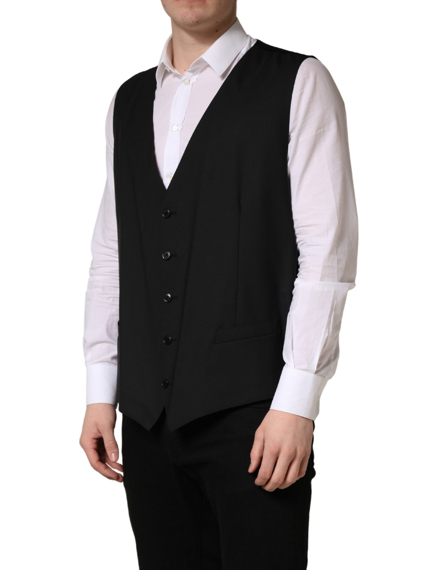Black Wool Single Breasted Waistcoat Vest