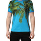 Blue Palm Tree Print Cotton CrewNeck T-shirt