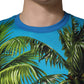 Blue Palm Tree Print Cotton CrewNeck T-shirt