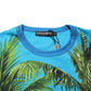 Blue Palm Tree Print Cotton CrewNeck T-shirt