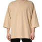 Beige Cotton Roundneck Oversized Fit T-shirt