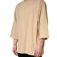 Beige Cotton Roundneck Oversized Fit T-shirt