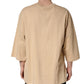 Beige Cotton Roundneck Oversized Fit T-shirt