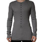 Gray Ribbed Cotton Long-Sleeve Henley  T-shirt