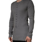Gray Ribbed Cotton Long-Sleeve Henley  T-shirt