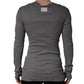 Gray Ribbed Cotton Long-Sleeve Henley  T-shirt