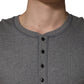 Gray Ribbed Cotton Long-Sleeve Henley  T-shirt