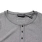 Gray Ribbed Cotton Long-Sleeve Henley  T-shirt