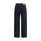 Blue Cotton Casual Pants