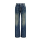 Blue Cotton Straight-Leg Jeans
