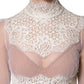 White Nylon Lace Tulle Sheer Long Sleeve Top
