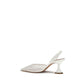 White Fabric Mid Heel Pumps