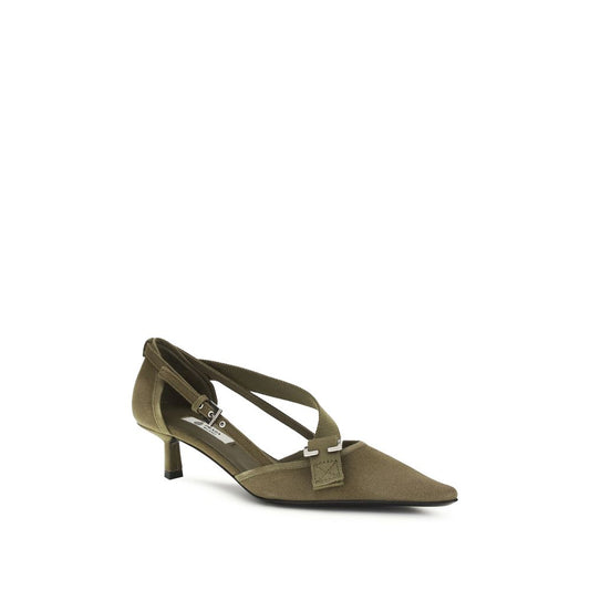 Bicolor Cotton Mid Heel Pumps