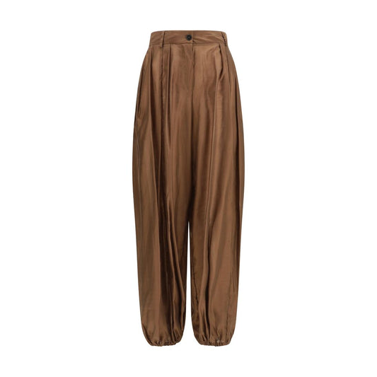 Brown Polyester Casual Pants