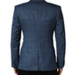 Blue Checked Double Breasted Men Suit Jacket