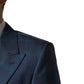 Blue Checked Double Breasted Men Suit Jacket