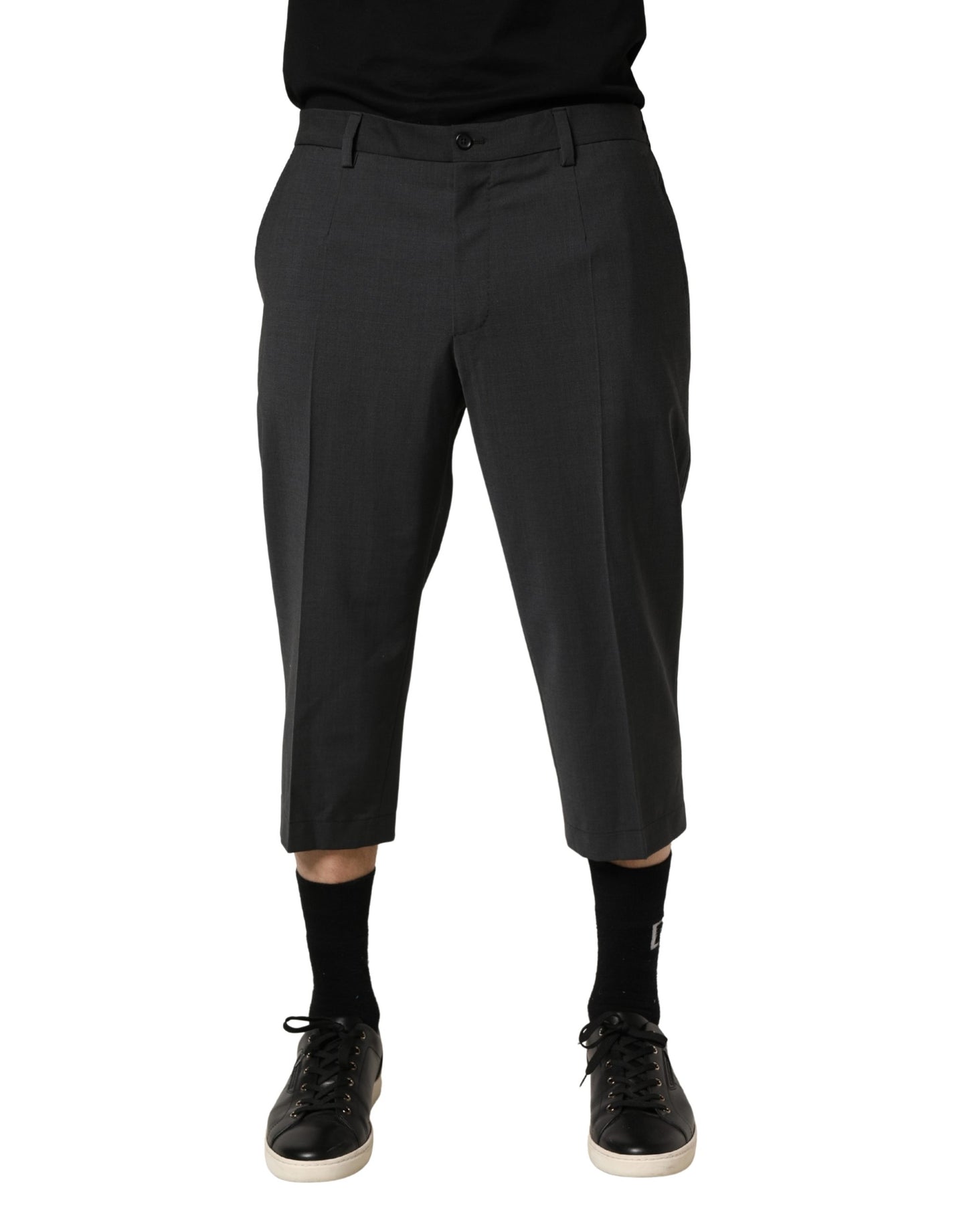 Dark Gray Wool Cropped Chino Trouser Pants