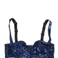 Blue Sequined Nyon Balconnet Bra Underwear