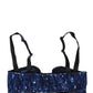 Blue Sequined Nyon Balconnet Bra Underwear
