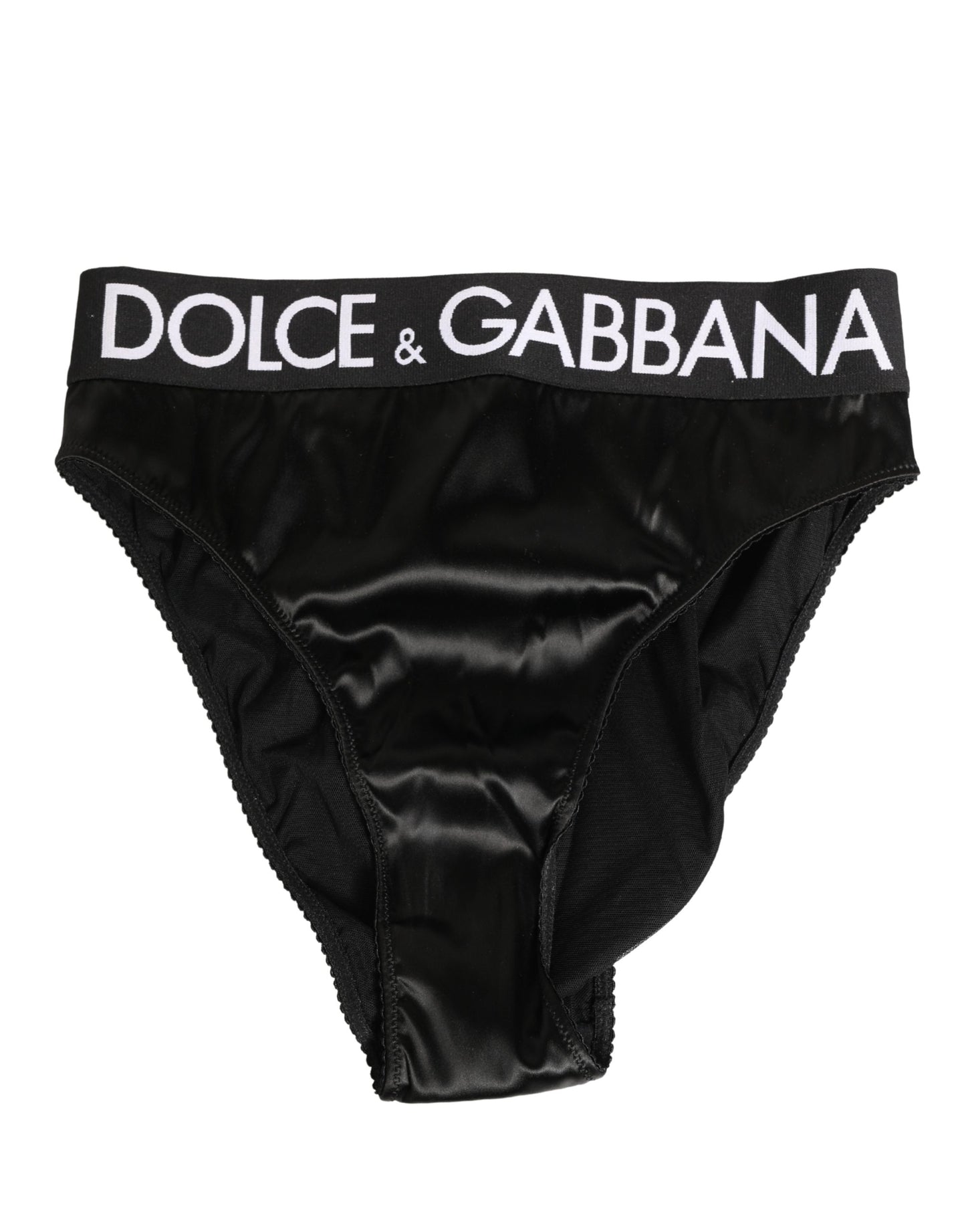 Black Satin High-Waist Brief Logo Women Underwear