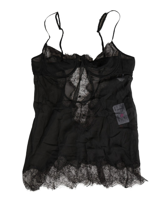 Black Silk Lace Lingerie Chemise Top Underwear