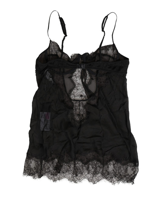 Black Silk Lace Lingerie Chemise Top Underwear