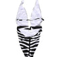 Black White Zebra Deep V-Neck One Piece Swimwear