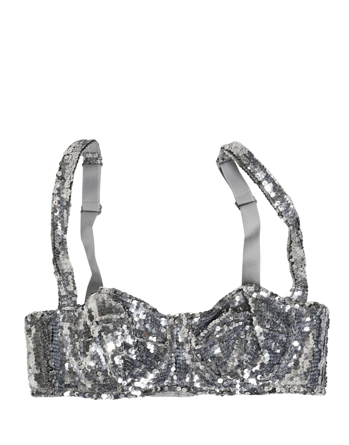 Silver Sequined Nyon Balconnet Bra Underwear