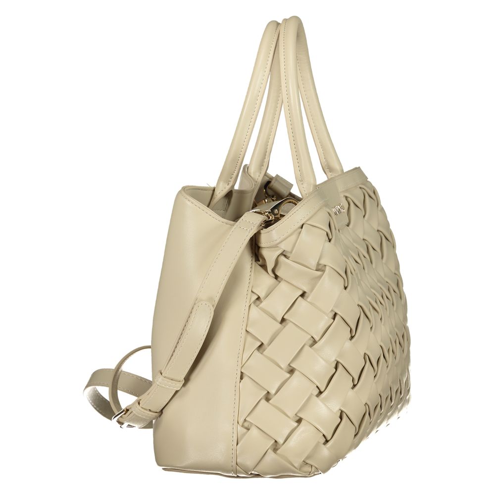 Beige Polyurethane Women's Bag with Handles and Adjustable Strap