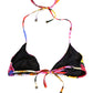 Black Floral Print Nylon Halter Bikini Top Swimwear
