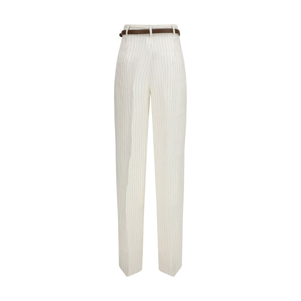 Beige Linen Casual Pants