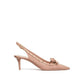 Beige Calfskin Mid Heel Pumps