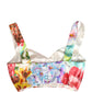 Multicolor Floral Print Silk Cropped Bustier Top